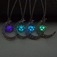 Glow In The Dark Hollow Moon & Heart Necklace Necklace Supply and Vibe