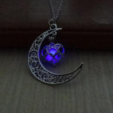 Glow In The Dark Hollow Moon & Heart Necklace Necklace Supply and Vibe Purple 