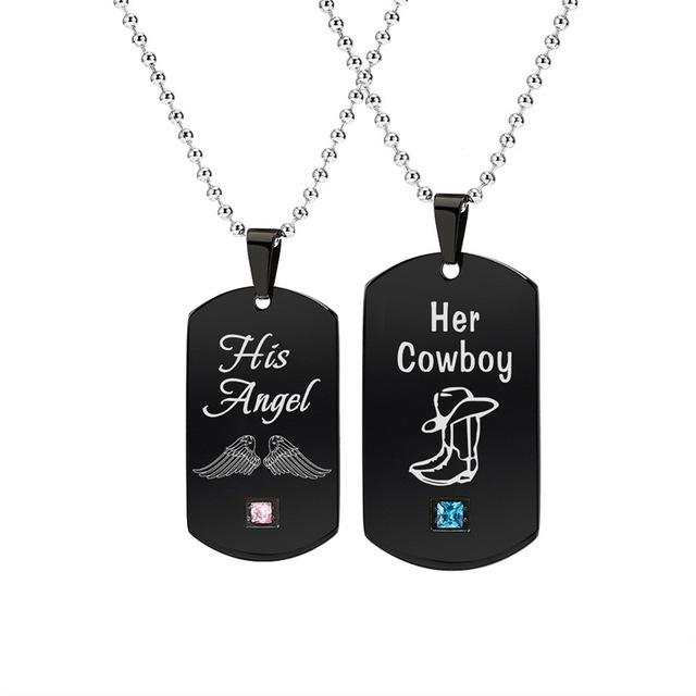 Her King His Queen Couples Necklace Set Necklace Supply and Vibe His Angel/Her Cowboy 